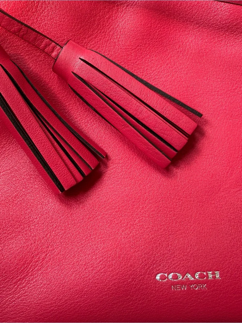 Coach Bright Pink Leather Shoulder Bag with Tassels